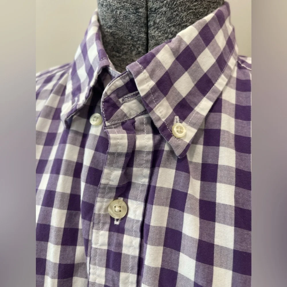 J crew purple‎ white check-button down-size medium-unisex-all cotton! 1980s VTG